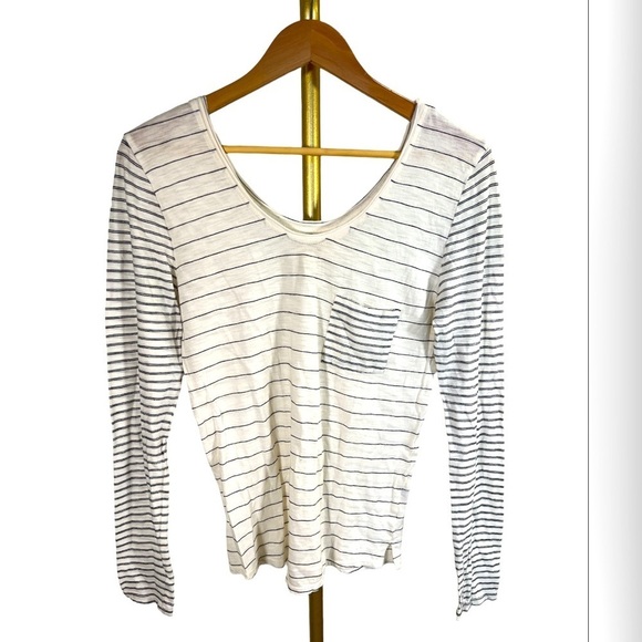 Anthropologie t.la striped cream and black u neck tee - Picture 1 of 8
